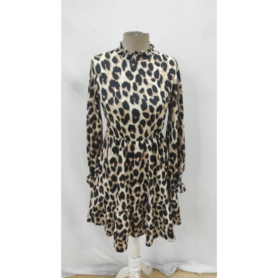 Kadın Uzun Kollu Yarı Balıkçı Yaka Leopar Desenli Modal Mini Elbise , 27130 Kadın Uzun Kollu Yarı Balıkçı Yaka Leopar Desenli Modal Mini Elbise , 27130