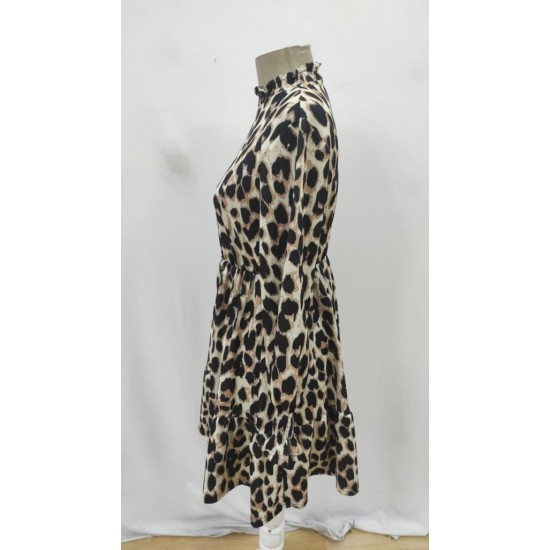 Kadın Uzun Kollu Yarı Balıkçı Yaka Leopar Desenli Modal Mini Elbise , 27130 Kadın Uzun Kollu Yarı Balıkçı Yaka Leopar Desenli Modal Mini Elbise , 27130