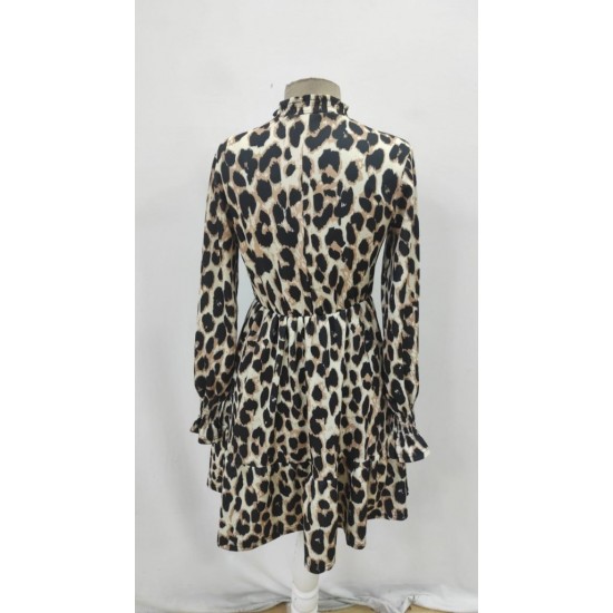 Kadın Uzun Kollu Yarı Balıkçı Yaka Leopar Desenli Modal Mini Elbise , 27130 Kadın Uzun Kollu Yarı Balıkçı Yaka Leopar Desenli Modal Mini Elbise , 27130
