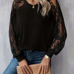 Kadın Uzun Dantel Kollu Bisiklet Yaka Viskon Bluz, 27138 Kadın Uzun Dantel Kollu Bisiklet Yaka Viskon Bluz, 27138