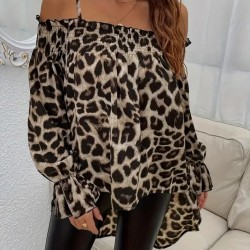 Kadın Ip Askılı Omuzlardan Açık Leopar Desenli Asimetrik Kesim Süprem Bluz , 27139 Kadın Ip Askılı Omuzlardan Açık Leopar Desenli Asimetrik Kesim Süprem Bluz , 27139