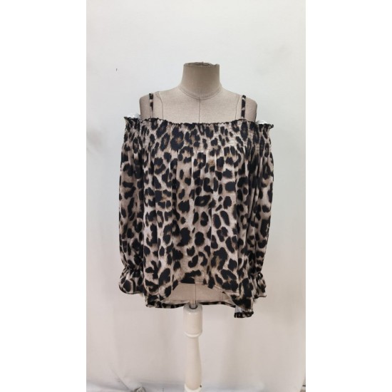 Kadın Ip Askılı Omuzlardan Açık Leopar Desenli Asimetrik Kesim Süprem Bluz , 27139 Kadın Ip Askılı Omuzlardan Açık Leopar Desenli Asimetrik Kesim Süprem Bluz , 27139