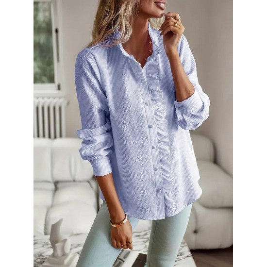 Kadın Uzun Kollu Fırfır Yakalı önden Düğmeli çizgili Burgu Gömlek , 27163 Kadın Uzun Kollu Fırfır Yakalı önden Düğmeli çizgili Burgu Gömlek , 27163