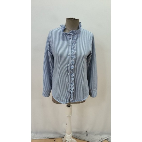 Kadın Uzun Kollu Fırfır Yakalı önden Düğmeli çizgili Burgu Gömlek , 27163 Kadın Uzun Kollu Fırfır Yakalı önden Düğmeli çizgili Burgu Gömlek , 27163