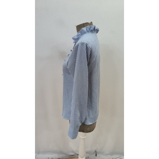 Kadın Uzun Kollu Fırfır Yakalı önden Düğmeli çizgili Burgu Gömlek , 27163 Kadın Uzun Kollu Fırfır Yakalı önden Düğmeli çizgili Burgu Gömlek , 27163