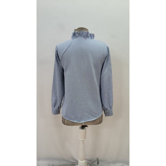 Kadın Uzun Kollu Fırfır Yakalı önden Düğmeli çizgili Burgu Gömlek , 27163 Kadın Uzun Kollu Fırfır Yakalı önden Düğmeli çizgili Burgu Gömlek , 27163