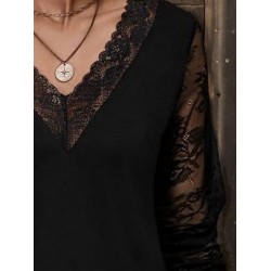 Kadın Uzun Kollu V Dantel Yakalı Viskon Bluz, 27196