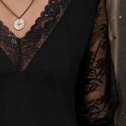 Kadın Uzun Kollu V Dantel Yakalı Viskon Bluz, 27196 Kadın Uzun Kollu V Dantel Yakalı Viskon Bluz, 27196