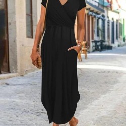 Kadın Kısa Kollu Hakim V Yaka Viskon Elbise, 27236