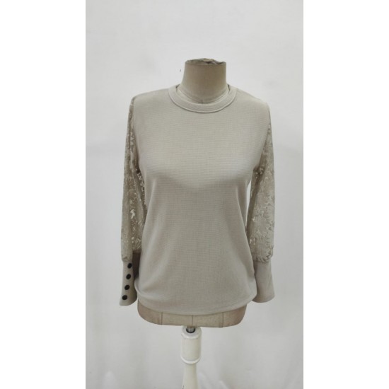 Kadın Uzun Kollu Bisiklet Yaka Kolları çiçekli Waffle Bluz, 27244 Kadın Uzun Kollu Bisiklet Yaka Kolları çiçekli Waffle Bluz, 27244