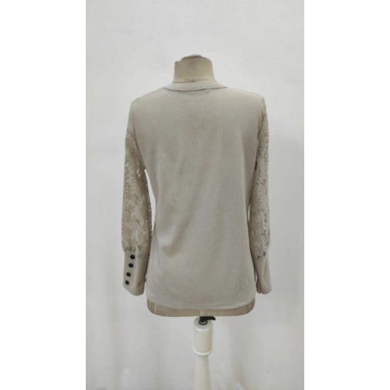 Kadın Uzun Kollu Bisiklet Yaka Kolları çiçekli Waffle Bluz, 27244 Kadın Uzun Kollu Bisiklet Yaka Kolları çiçekli Waffle Bluz, 27244