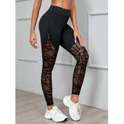 Kadın Yüksek Bel Geometrik Desen File Detaylı Dalgıç Tayt, 27243