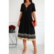 Kadın Kısa Kollu V Yakalı Etek Ucu Desenli Viskon Elbise , 27286