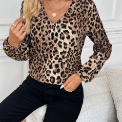 Kadın Uzun Kollu V Yakalı Modal Leopar Bluz, 27289 Kadın Uzun Kollu V Yakalı Modal Leopar Bluz, 27289