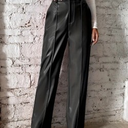 Kadın önden Fermuarlı Cepli Geniş Kesim Lame Deri Pantolon , 27319 Kadın önden Fermuarlı Cepli Geniş Kesim Lame Deri Pantolon , 27319