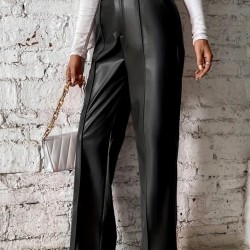 Kadın önden Fermuarlı Cepli Geniş Kesim Lame Deri Pantolon , 27319 Kadın önden Fermuarlı Cepli Geniş Kesim Lame Deri Pantolon , 27319