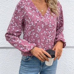 Kadın Uzun Kollu V Yakalı çiçek Desenli Modal Bluz, 27318 Kadın Uzun Kollu V Yakalı çiçek Desenli Modal Bluz, 27318