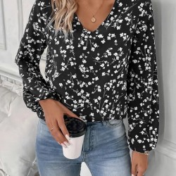 Kadın Uzun Kollu V Yakalı çiçek Desenli Modal Bluz, 27315 Kadın Uzun Kollu V Yakalı çiçek Desenli Modal Bluz, 27315