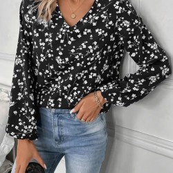 Kadın Uzun Kollu V Yakalı çiçek Desenli Modal Bluz, 27315 Kadın Uzun Kollu V Yakalı çiçek Desenli Modal Bluz, 27315