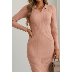 Kadın Uzun Kollu Yakalı Triko Elbise, 27338