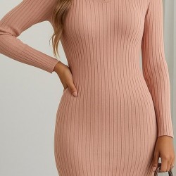 Kadın Uzun Kollu Yakalı Triko Elbise, 27338