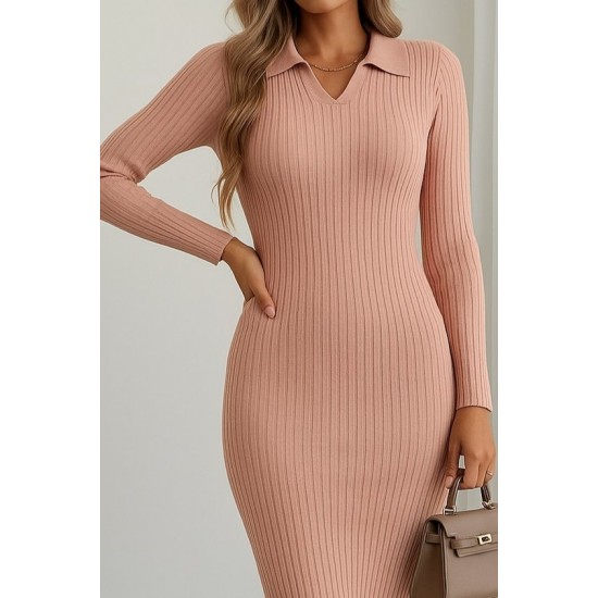 Kadın Uzun Kollu Yakalı Triko Elbise, 27338