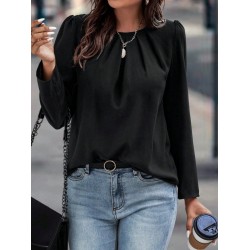 Kadın Uzun Kollu Yuvarlak önden Pileli Ithal Krep Bluz, 27360 Kadın Uzun Kollu Yuvarlak önden Pileli Ithal Krep Bluz, 27360