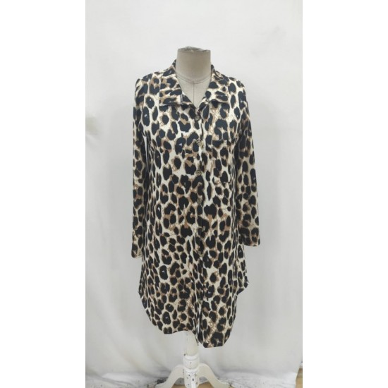 Kadın Uzun Kollu Yakalı önden Düğmeli Leopar Desenli Modal Midi Elbise , 27386 Kadın Uzun Kollu Yakalı önden Düğmeli Leopar Desenli Modal Midi Elbise , 27386