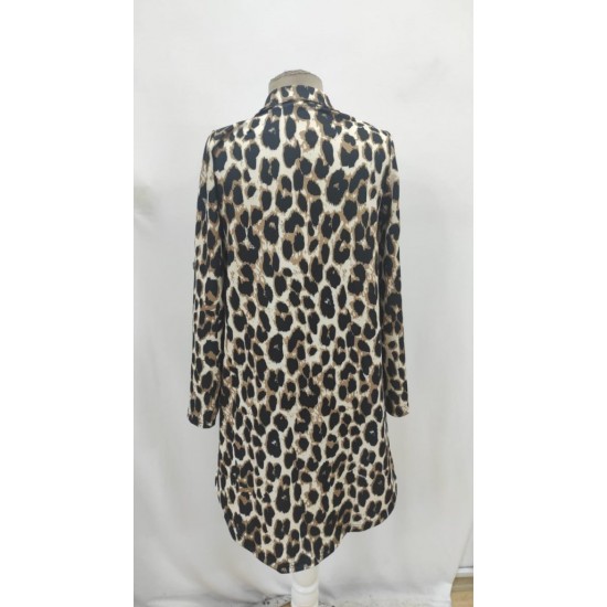 Kadın Uzun Kollu Yakalı önden Düğmeli Leopar Desenli Modal Midi Elbise , 27386 Kadın Uzun Kollu Yakalı önden Düğmeli Leopar Desenli Modal Midi Elbise , 27386