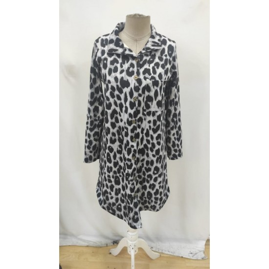 Kadın Uzun Kollu Yakalı önden Düğmeli Leopar Desenli Modal Midi Elbise , 27383 Kadın Uzun Kollu Yakalı önden Düğmeli Leopar Desenli Modal Midi Elbise , 27383