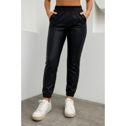 Kadın Paçası Lastikli Cep Detaylı Deri Tayt, 27382