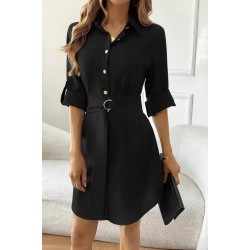 Kadın Uzun Kollu Yakalı önden Düğmeli Beli Kuşaklı Mini Ithal Keten Elbise , 27409 Kadın Uzun Kollu Yakalı önden Düğmeli Beli Kuşaklı Mini Ithal Keten Elbise , 27409