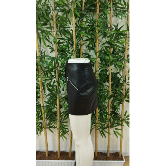 Kadın Yüksek Bel Fermuarlı Mini Deri Etek, 27414 Kadın Yüksek Bel Fermuarlı Mini Deri Etek, 27414