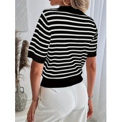 Kadın Kısa Kol Polo Yaka çizgi Desen Triko Bluz, 27456 Kadın Kısa Kol Polo Yaka çizgi Desen Triko Bluz, 27456