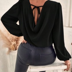 Kadın Uzun Kollu Yuvarlak Yaka Arkadan Bağcıklı Salaş Ithal Krep Bluz, 27439 Kadın Uzun Kollu Yuvarlak Yaka Arkadan Bağcıklı Salaş Ithal Krep Bluz, 27439