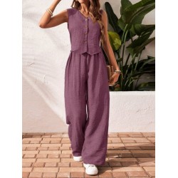 Kadın Sıfır Kollu Düğmeli Yelek Ve Pantolon Bürümcük Ikili Takım , 27474 Kadın Sıfır Kollu Düğmeli Yelek Ve Pantolon Bürümcük Ikili Takım , 27474