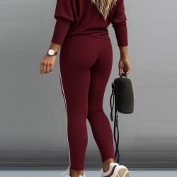 Kadın Uzun Kollu Tek Omuzu Açık Detaylı Viskon Iki Iplik Bluz Ve Pantolon Ikili Takım , 27480