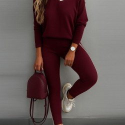 Kadın Uzun Kollu Tek Omuzu Açık Detaylı Viskon Iki Iplik Bluz Ve Pantolon Ikili Takım , 27480