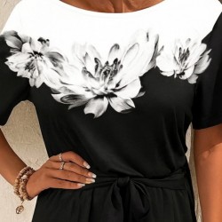 Kadın Tek Omuzu Açık çiçek Desenli Beli Kuşaklı Iki Iplik Mini Short Tulum, 27502