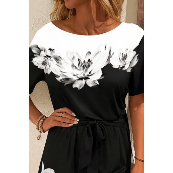Kadın Tek Omuzu Açık çiçek Desenli Beli Kuşaklı Iki Iplik Mini Short Tulum, 27502 Kadın Tek Omuzu Açık çiçek Desenli Beli Kuşaklı Iki Iplik Mini Short Tulum, 27502