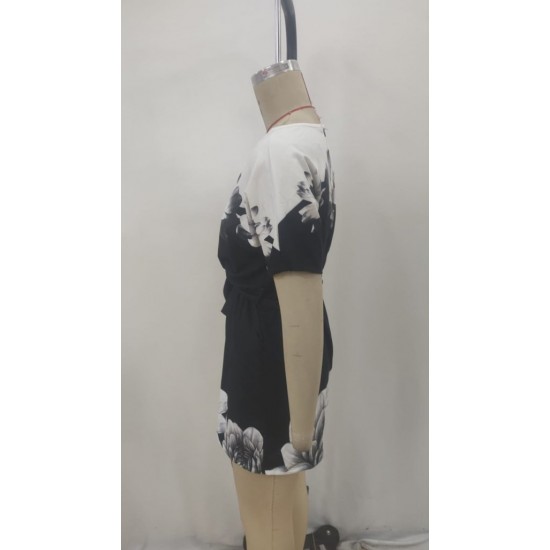 Kadın Tek Omuzu Açık çiçek Desenli Beli Kuşaklı Iki Iplik Mini Short Tulum, 27502 Kadın Tek Omuzu Açık çiçek Desenli Beli Kuşaklı Iki Iplik Mini Short Tulum, 27502