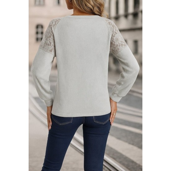 Kadın Uzun Kollu V Yakalı Dantelli Waffle Bluz, 27500