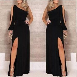 Tek Omuz Açık Derin Yırtmaçlı Krep Tam Boy Elbise, 27506 Tek Omuz Açık Derin Yırtmaçlı Krep Tam Boy Elbise, 27506