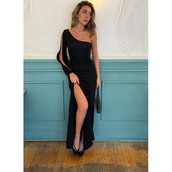 Tek Omuz Açık Derin Yırtmaçlı Krep Tam Boy Elbise, 27506 Tek Omuz Açık Derin Yırtmaçlı Krep Tam Boy Elbise, 27506