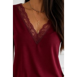 Kadın Kısa Kollu Dantelli V Yaka Sandy Bluz, 27489 Kadın Kısa Kollu Dantelli V Yaka Sandy Bluz, 27489