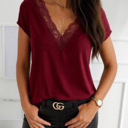 Kadın Kısa Kollu Dantelli V Yaka Sandy Bluz, 27489 Kadın Kısa Kollu Dantelli V Yaka Sandy Bluz, 27489