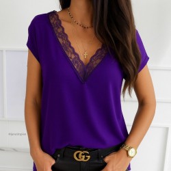 Kadın Kısa Kollu Dantelli V Yaka Sandy Bluz, 27488 Kadın Kısa Kollu Dantelli V Yaka Sandy Bluz, 27488