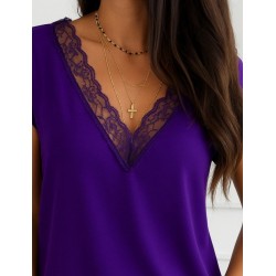 Kadın Kısa Kollu Dantelli V Yaka Sandy Bluz, 27488 Kadın Kısa Kollu Dantelli V Yaka Sandy Bluz, 27488