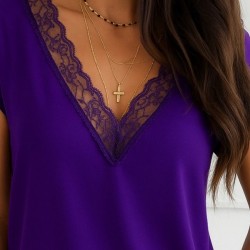 Kadın Kısa Kollu Dantelli V Yaka Sandy Bluz, 27488 Kadın Kısa Kollu Dantelli V Yaka Sandy Bluz, 27488