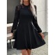 Kadın Uzun Kollu Dantelli Kloş Mini Ithal Krep Elbise , 27514 Kadın Uzun Kollu Dantelli Kloş Mini Ithal Krep Elbise , 27514